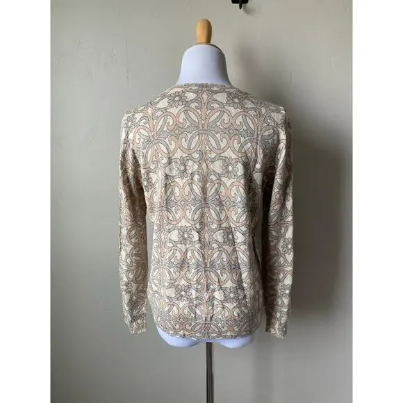 Talbots Black Label Gold Metallic Scroll and Floral Cardigan Sz L Petite NWT - Picture 11 of 11